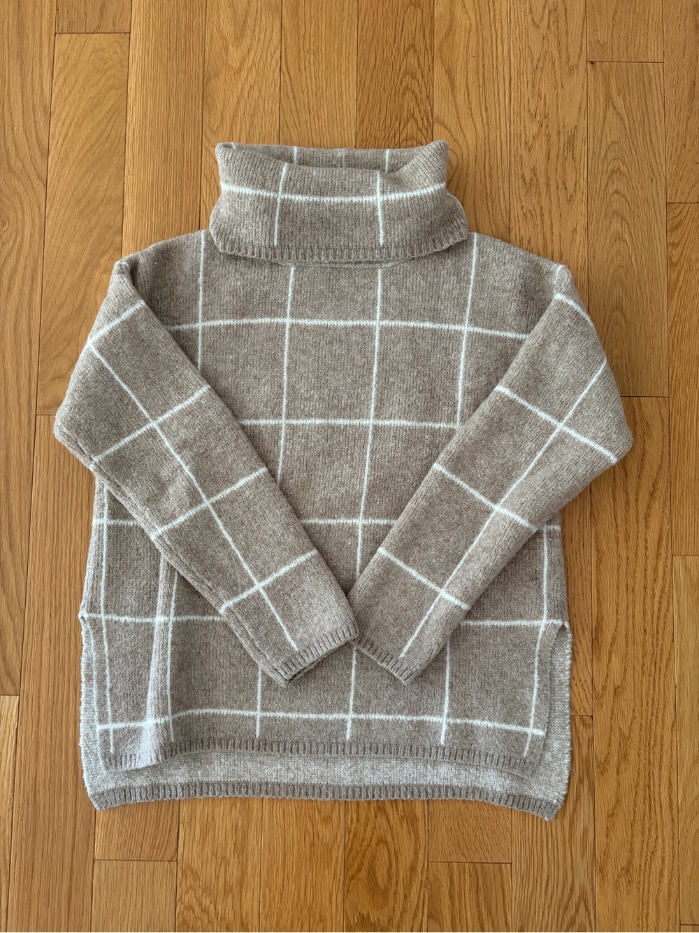 Madewell Beige Windowpane Turtleneck Sweater